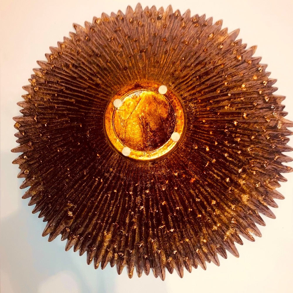 🔥 Rare Vintage MCM Lg Gold & Bronze Icicle Art Glass Decorative Centerpiece Bowl - Picture 10 of 16